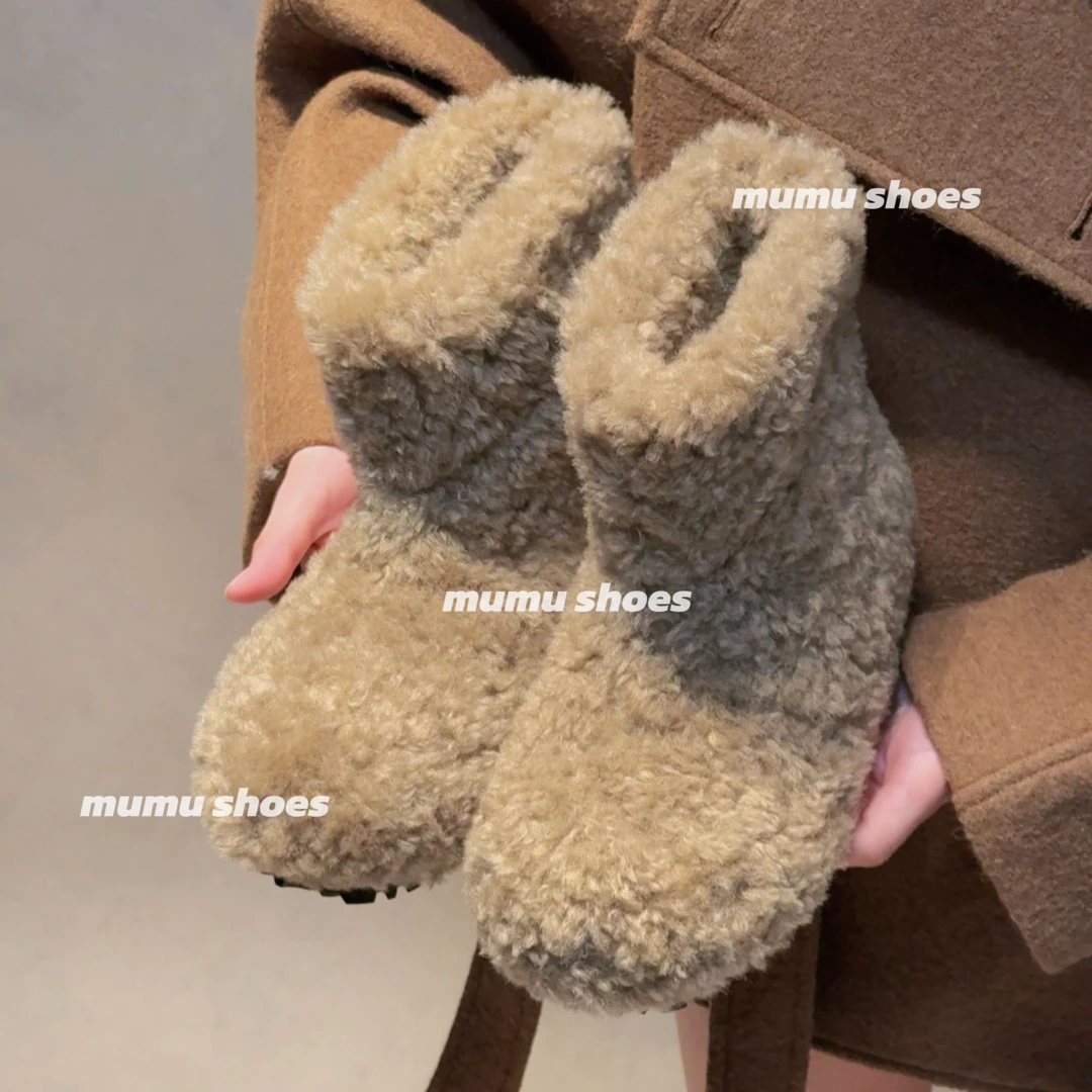 mumu「羊羔咩咩」～毛毛鞋女加绒冬季2025新款短款勃肯鞋雪地靴