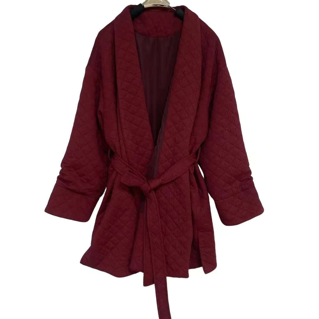 恬小霓（玲玲姐精选）5698/酒红/菱格纹/系绳/开叉/短外披/时尚