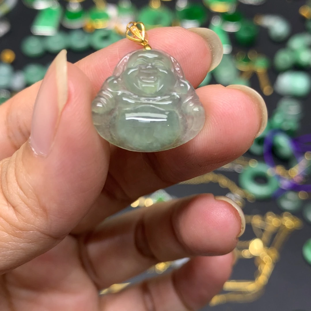 翡翠18K金镶嵌颈饰有纹裂