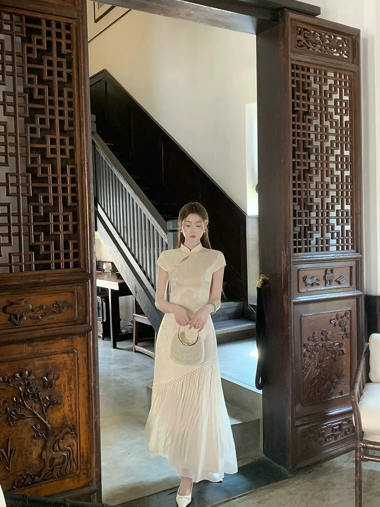 新中式国风【关关雎鸠】贵气千金旗袍连衣裙女夏气质长裙