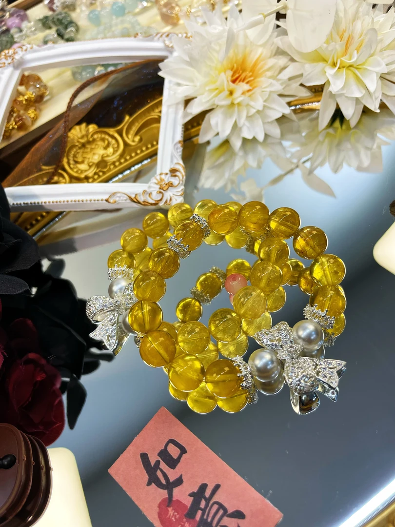 【明珠漾金 耶耶原创设计】天然黄莹石单圈女士手串