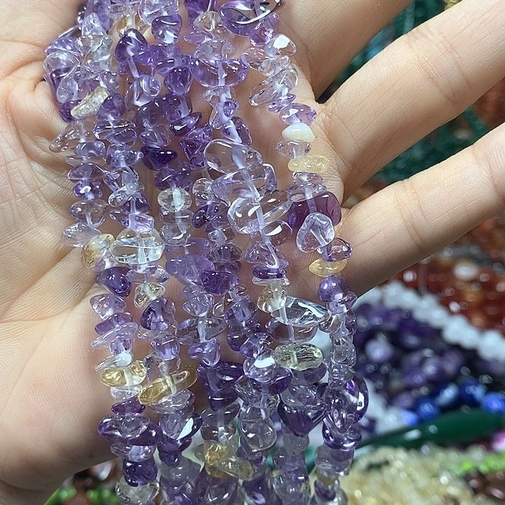 玛瑙/玉髓未镶嵌珠宝半成品天然紫黄晶高透绕手4圈