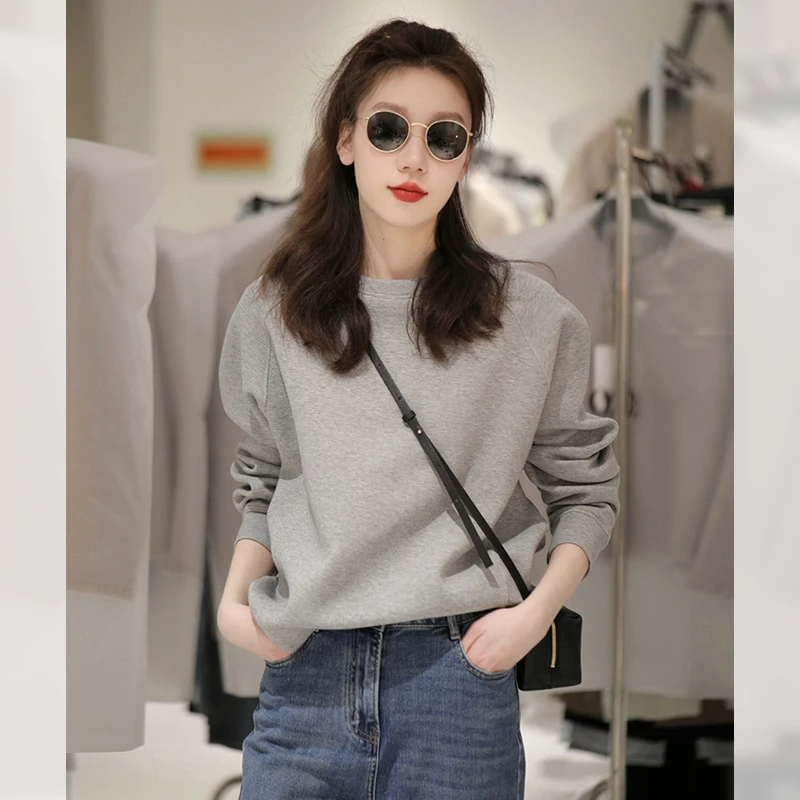 美式慵懒高级感灰色圆领套头卫衣女春秋2025新款欧货今年流行上衣