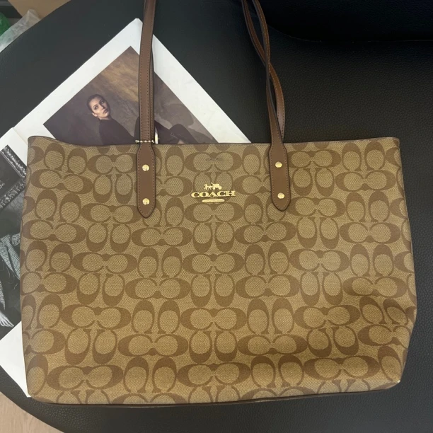 95新 COACH/蔻驰 大麦中古/coach棕色老花托特/单肩