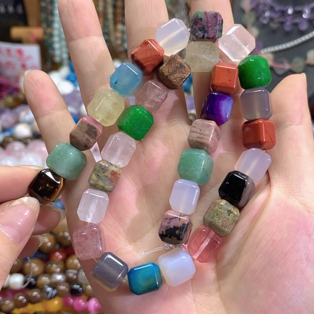 未镶嵌玛瑙/玉髓珠宝半成品多宝方糖一条卡10mm