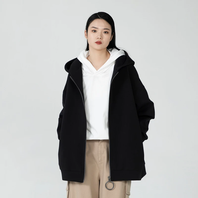 女装瑕疵品503231034纯色长袖连帽通勤宽松百搭外套女秋