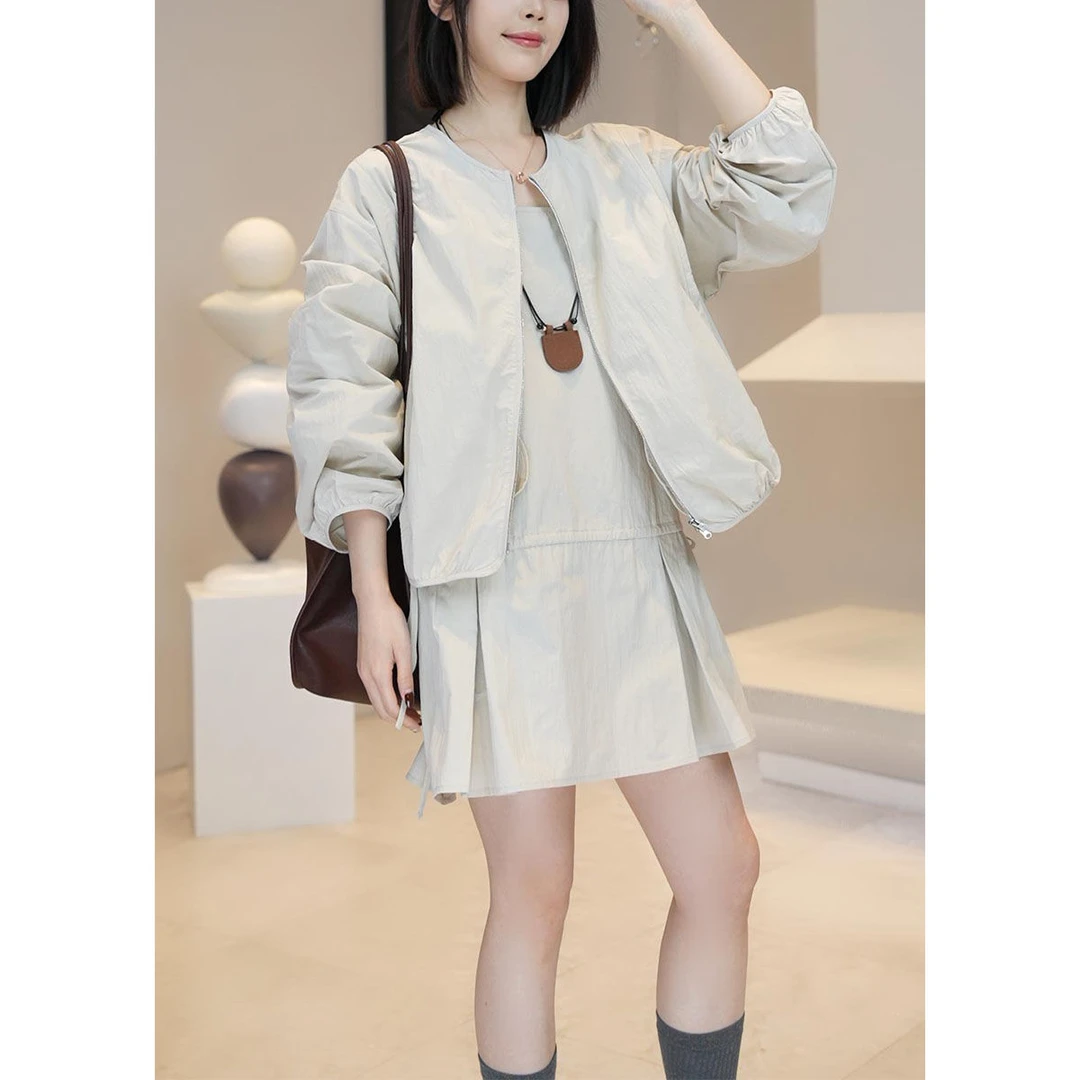 小个子时尚套装女2026春季新款宽松显瘦圆领开衫外套吊带裙两件套