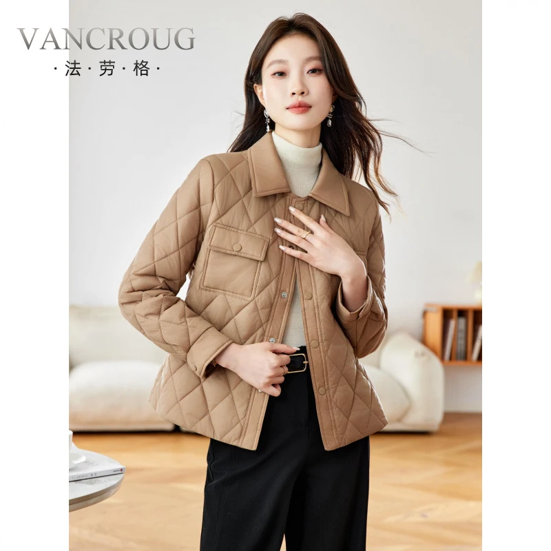 法劳格小香风菱格绗缝棉服女2025秋冬新款短款翻领收腰轻薄保暖棉