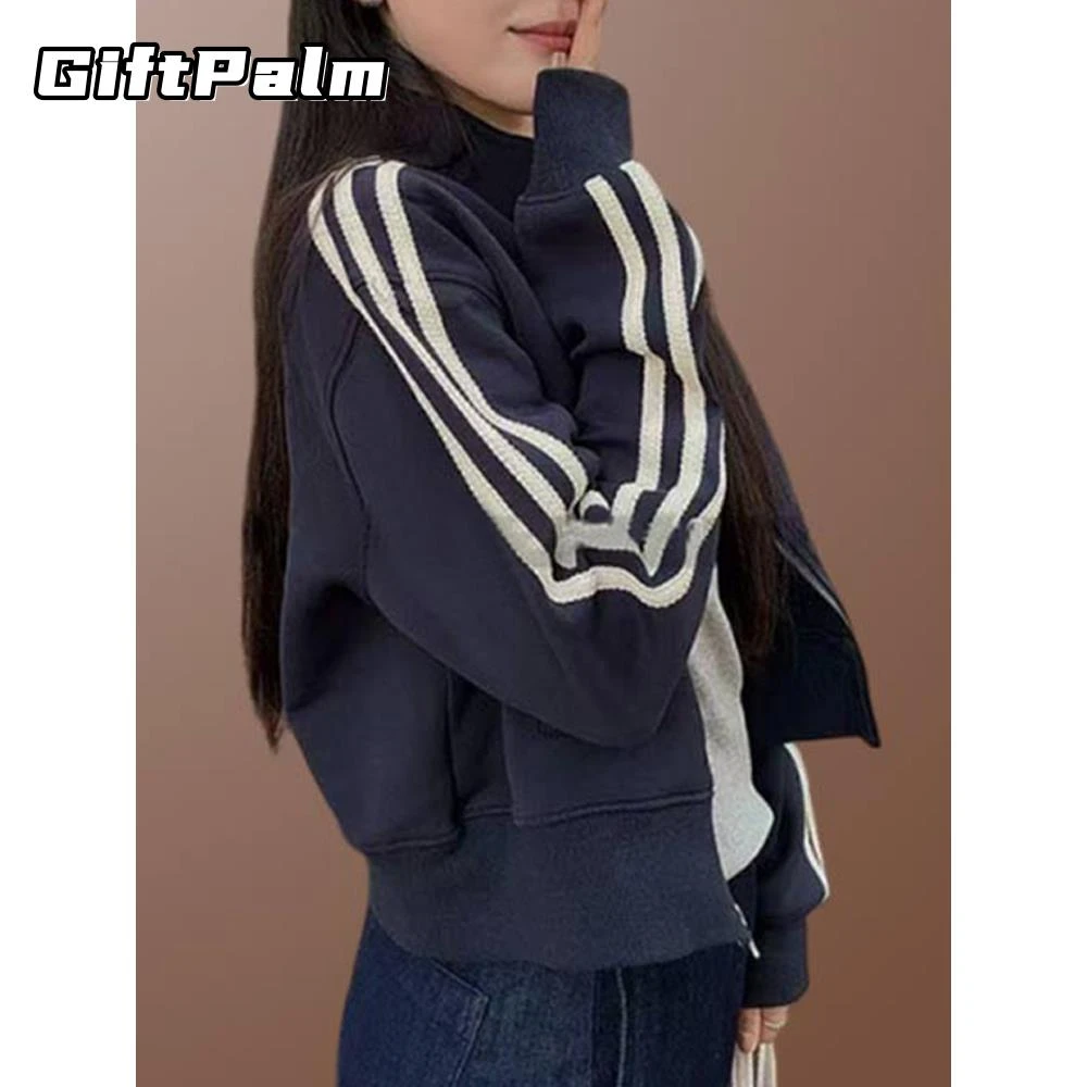GiftPalm春秋季款韩版拼色设计感外套女洋气小众三条杠高级感上衣