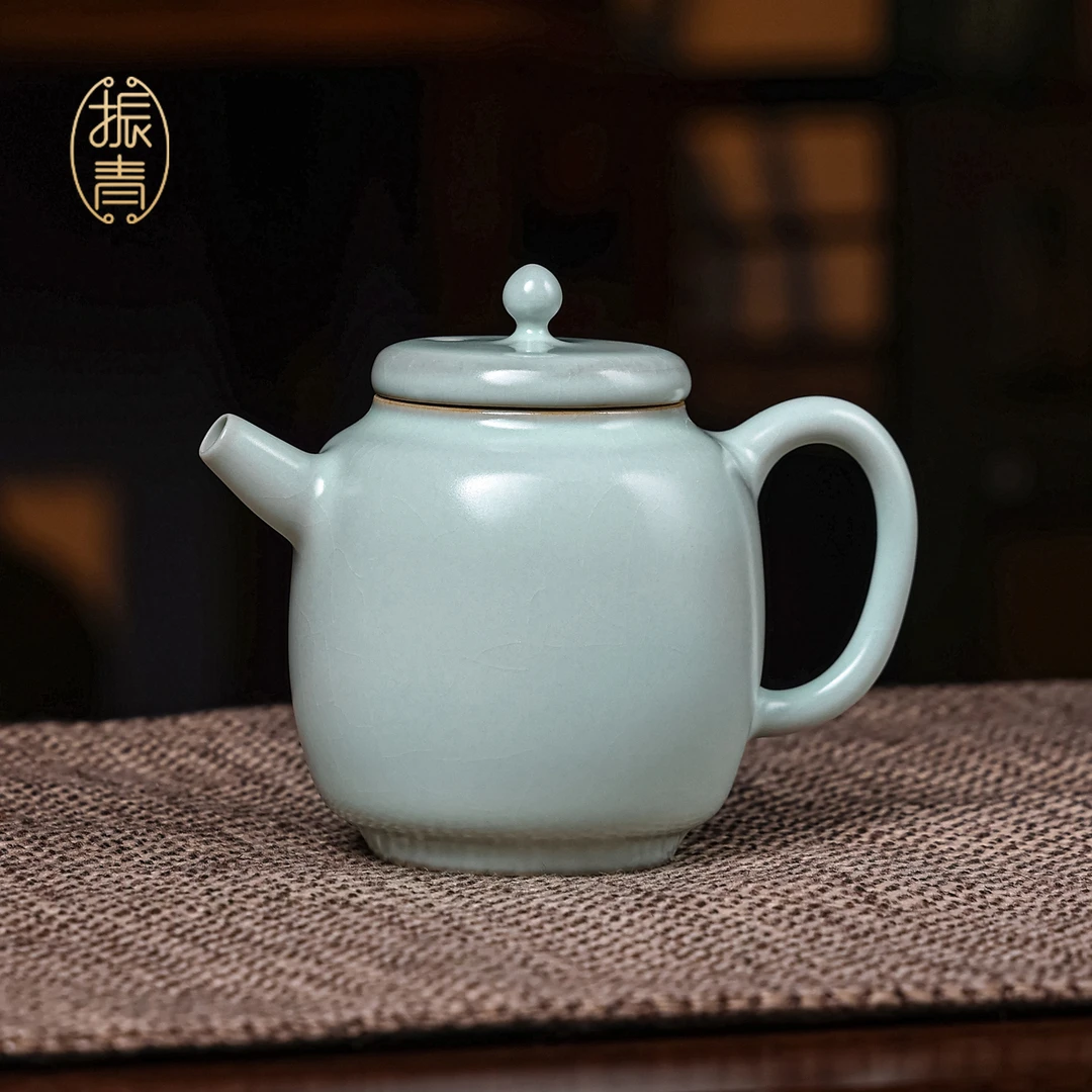 汝窑茶壶单壶家用泡茶功夫茶具青瓷手工天青玛瑙入釉陶瓷中式风格