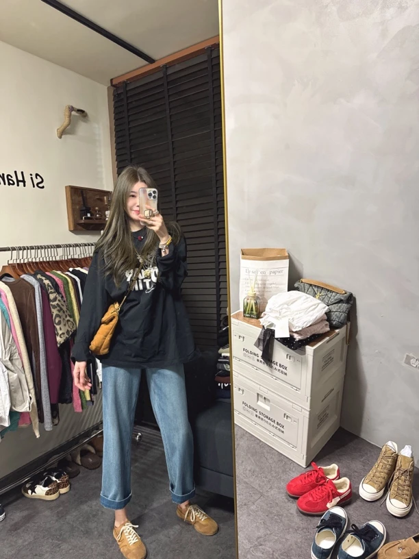 【思含】时尚宽松字母印花长袖T