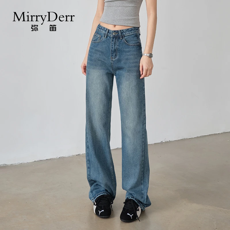 MirryDerr/弥笛复古窄版阔腿牛仔裤女2025夏季新款垂感显瘦直筒裤