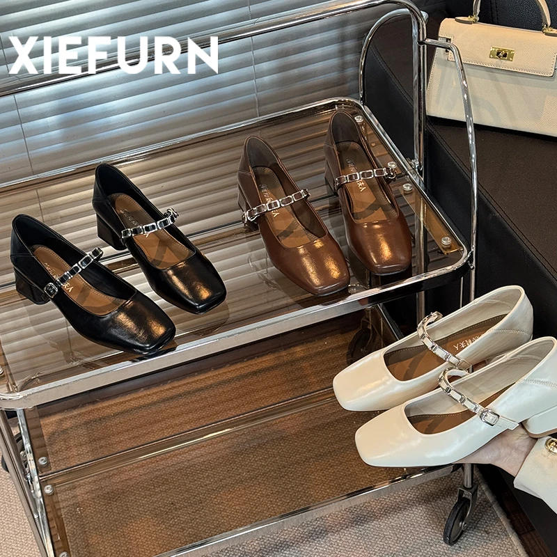 XIEFURN/鞋夫人复古温柔风玛丽珍鞋2025新款中跟方头一字扣带单鞋