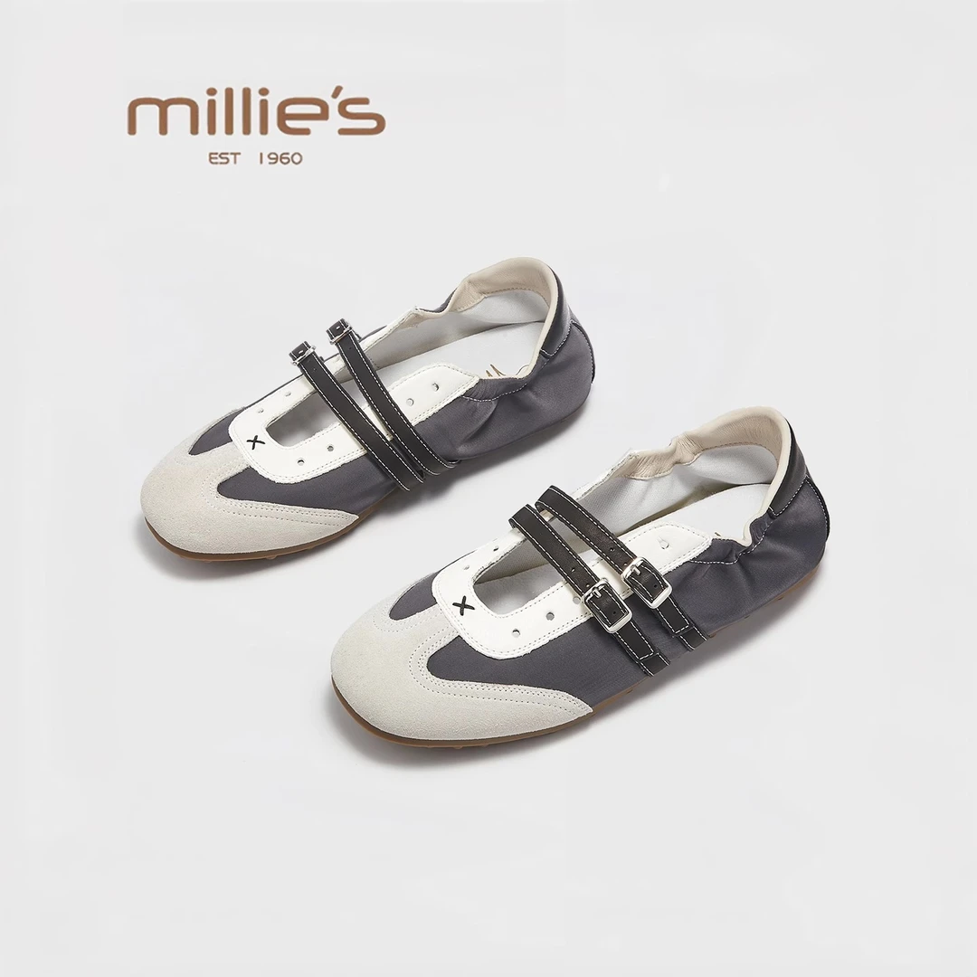 MILLIE'S/妙丽百搭小众设计感女鞋2025夏新款一字扣休闲单鞋凉鞋