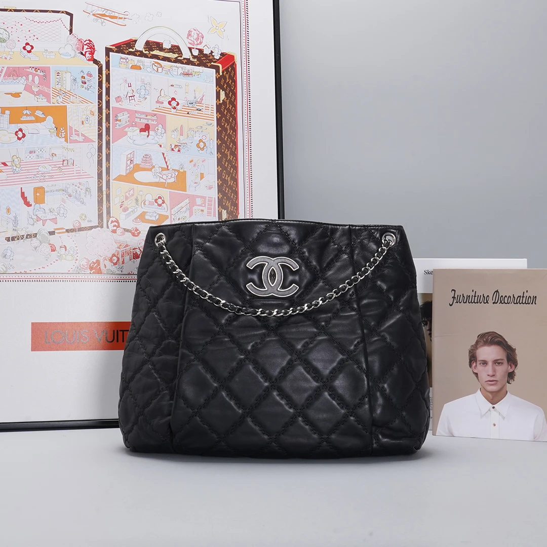 95新 Chanel/香奈儿  南瓜托特包 黑银 牛皮【静文】BGK302360029