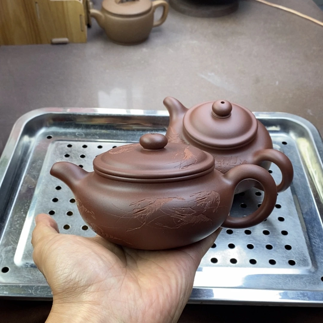 茶壶紫砂扁腹仿古容量300毫升左右