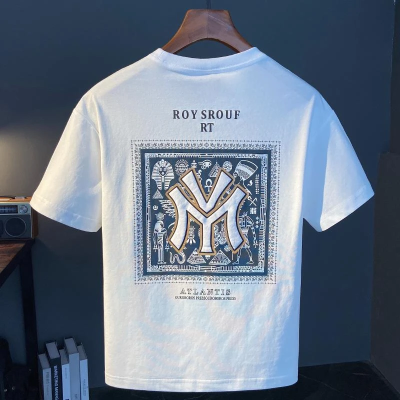 柯纽希本夏季新款男士轻奢潮牌短袖恤透气棉质圆领美式印花上衣