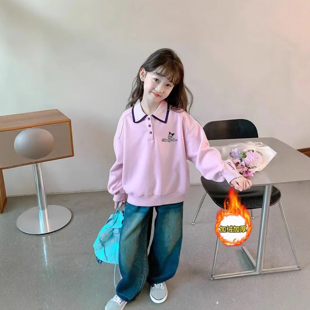 巴拉优选女童卫衣秋冬款2025新款洋气中大童加绒翻领卫衣儿童