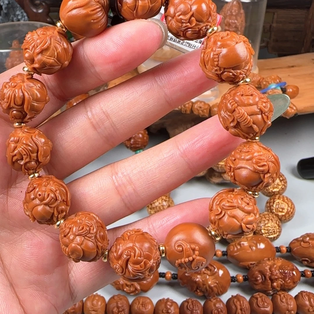 橄榄核手串/手链宽1.5小籽鸡血红梅林核荷叶弥勒佛