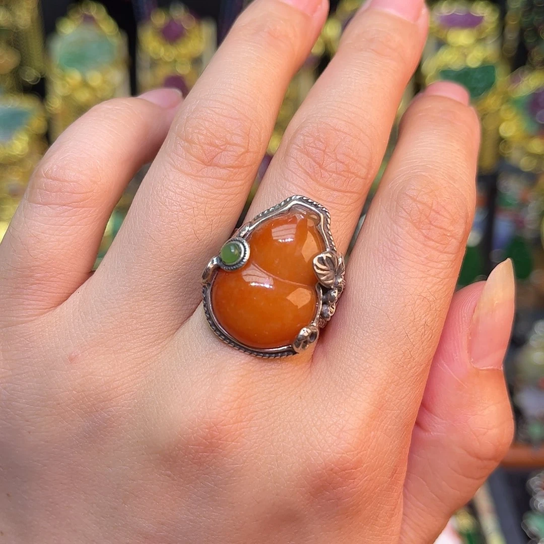 红宝石戒指银S925镶嵌翡翠戒指