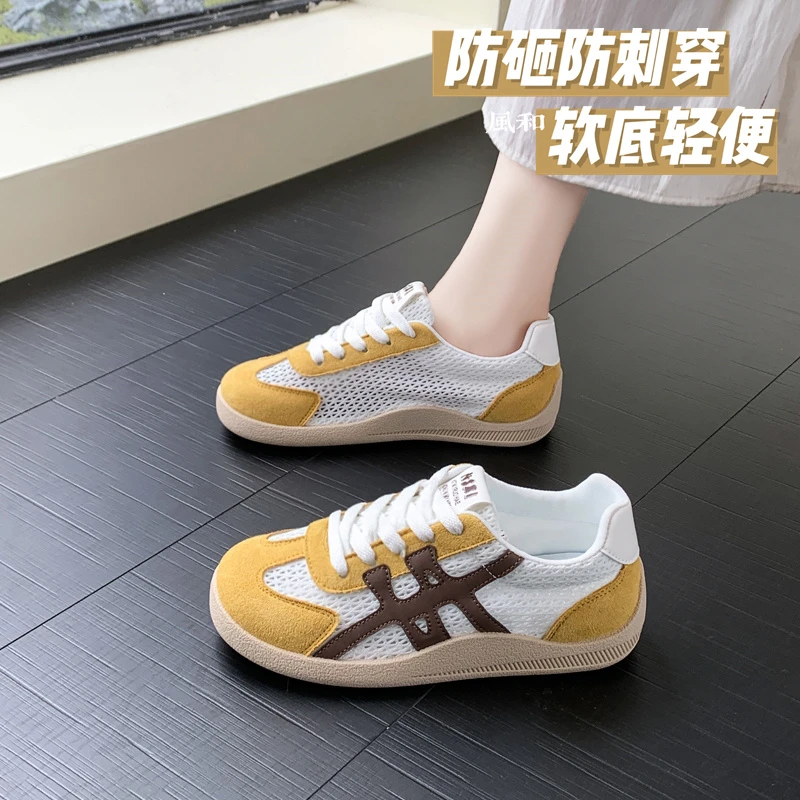 休闲女鞋透气夏季复古时尚布鞋防砸圆头拼色纯色防刺穿百搭工作鞋