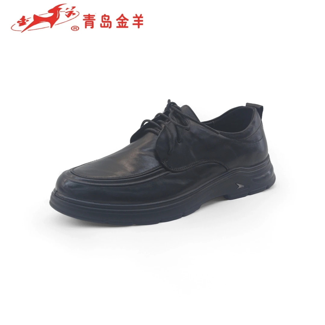 金羊真皮休闲皮鞋男秋季新款软底百搭商务正装系带真皮
