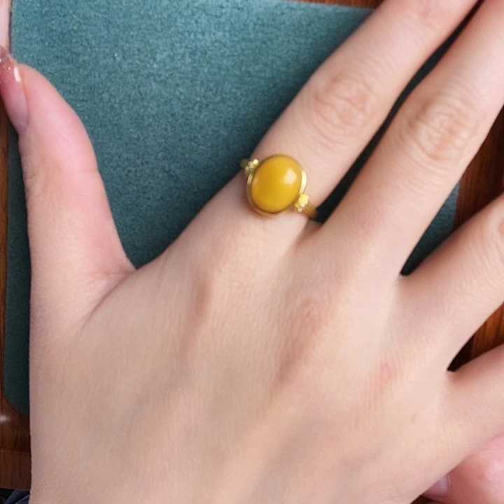 蜜蜡银S925镶嵌戒指戒指