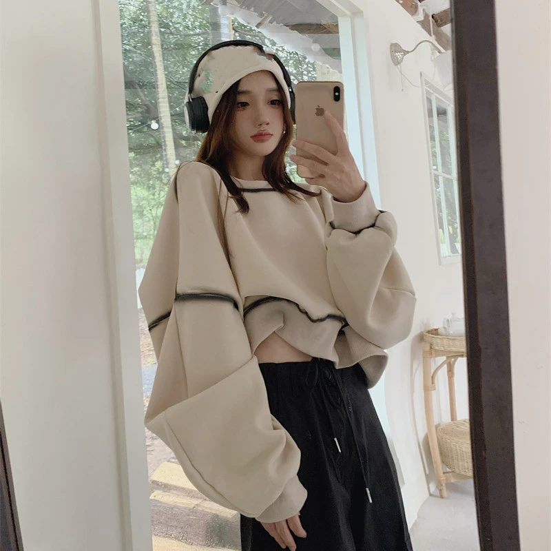 长袖短款中山卫衣女秋冬穿搭高腰山东即墨慵懒2025新款小个子上衣