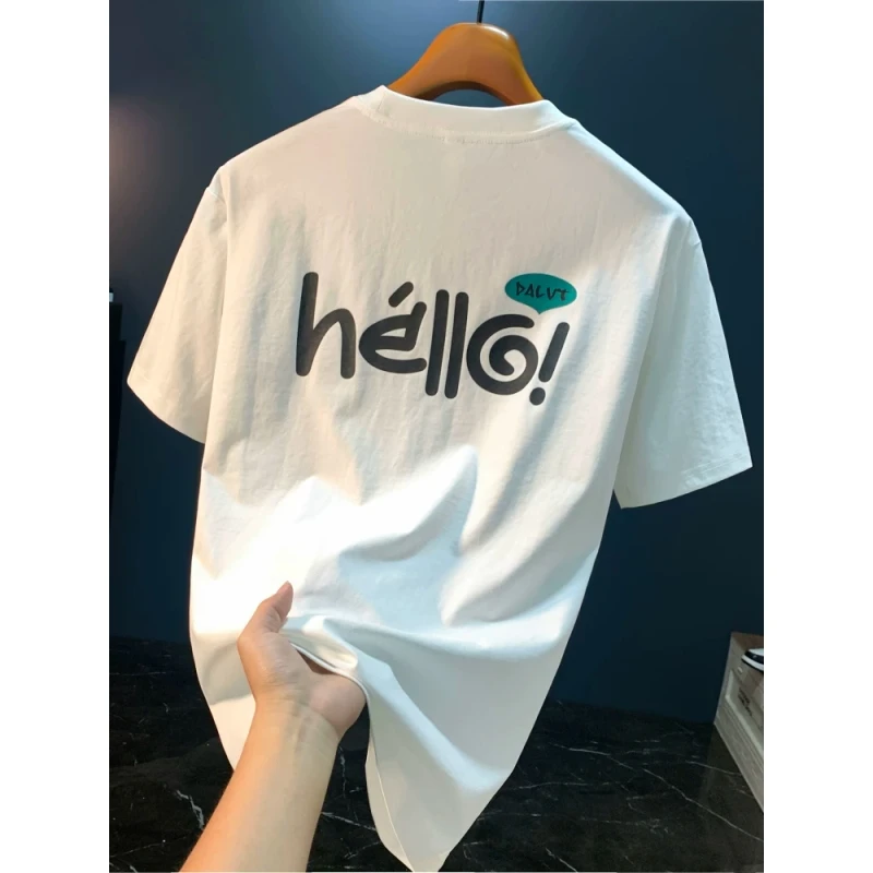 2025新款潮牌ins夏季休闲纯棉短袖T恤男士简约字母刺绣打底体恤潮