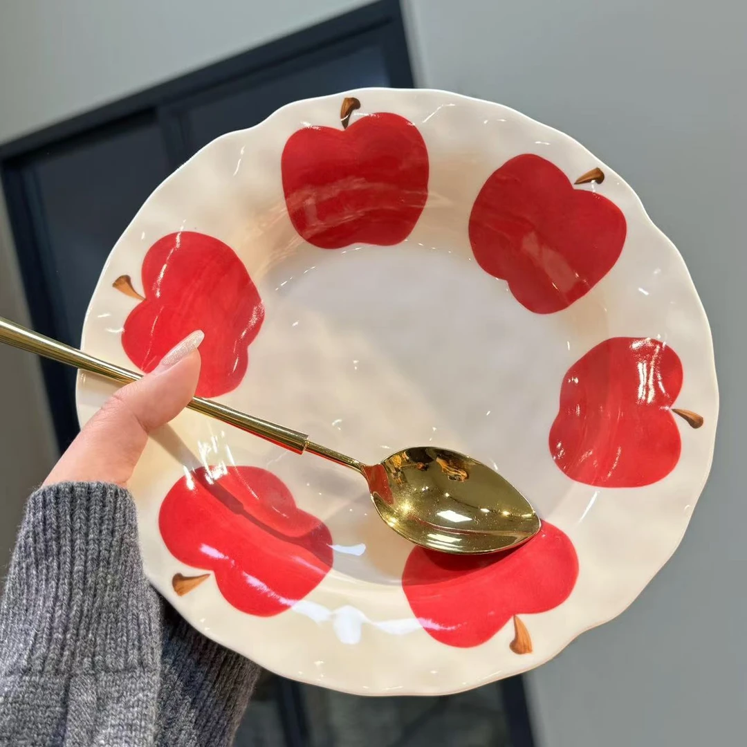 【圆和圈】尾单 手捏苹果系列 8.5寸圆盘  陶瓷盘 釉下彩 餐盘