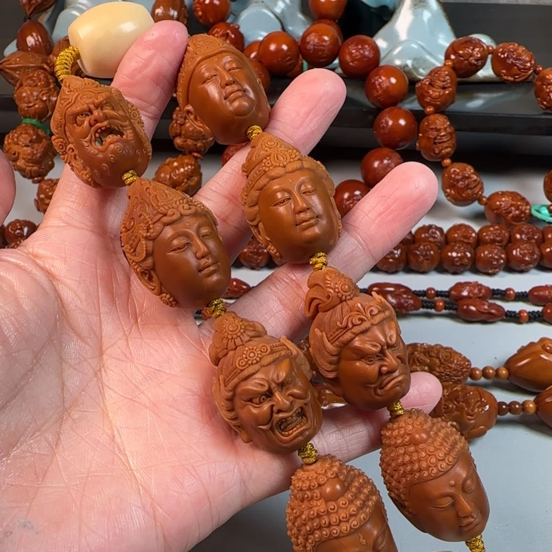 手串橄榄核21鸡血红水晶核万佛朝宗