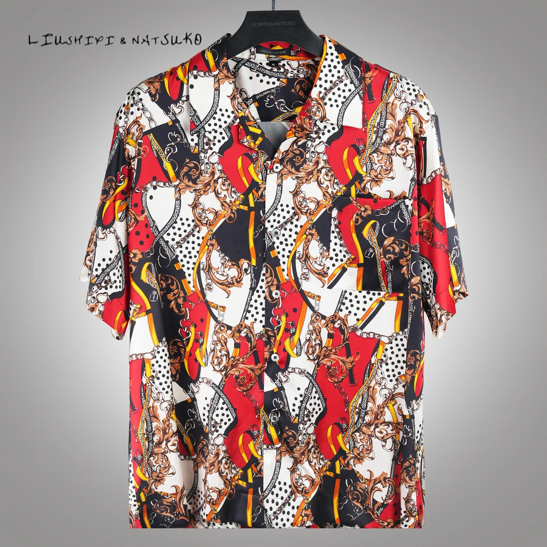 L&N古巴领（短袖）桑蚕丝时尚潮流复古奢华印花衬衫