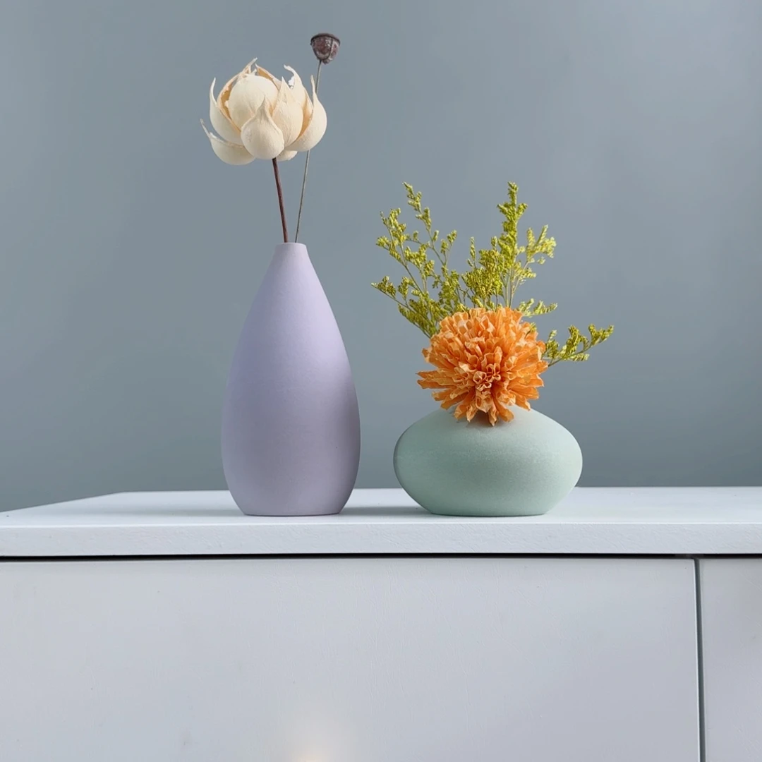 摆件陶瓷小花瓶摆件含花总高约20-30cm