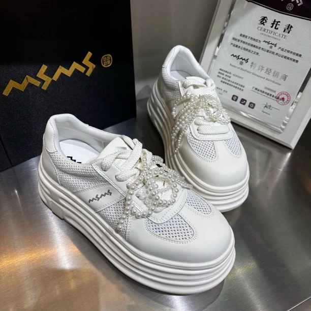 玛莎玛索MSMS2508轻便厚底小板鞋夏季网面薄款系带时尚透气