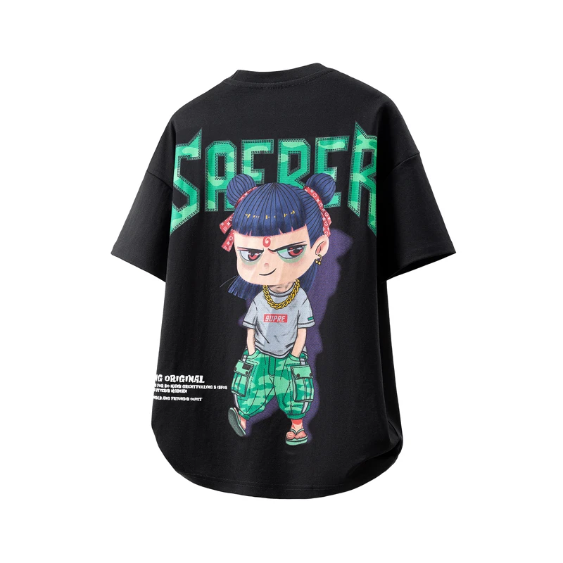 新款潮牌宽松男士短袖哪吒系列夏季重磅微阔圆领2025