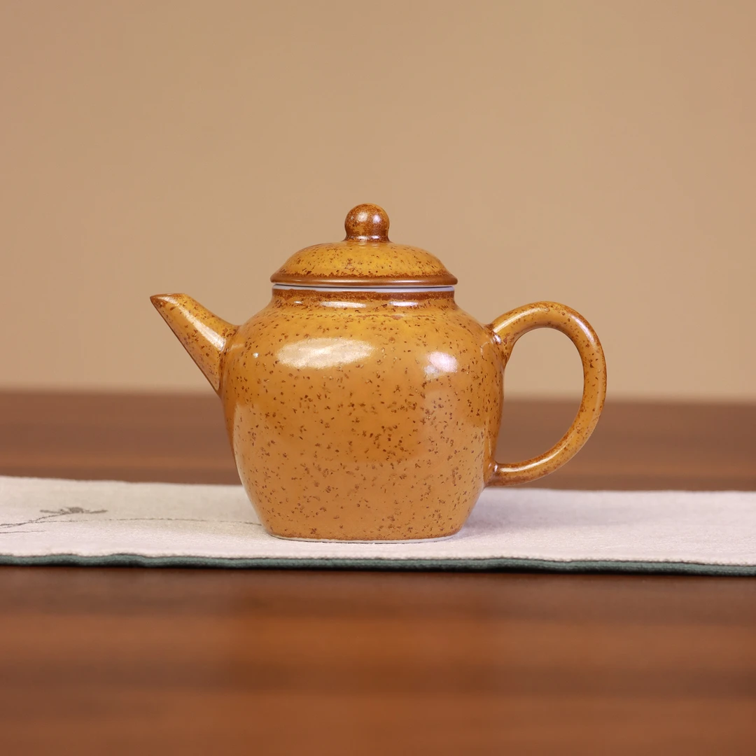 【境悟器】黄金瓷方圆壶.2301.创意高端黄金瓷中式复古茶壶泡茶器