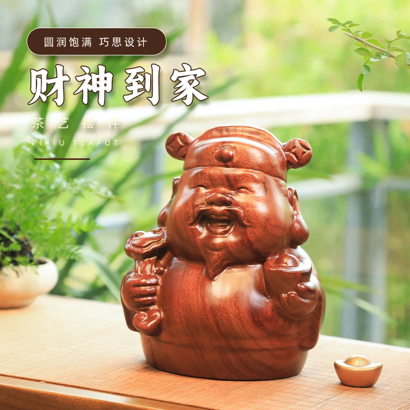 财神爷摆件店铺开业公司开张摆设实木整木雕刻客厅玄关茶室装饰