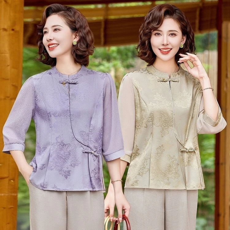 2025气质妈妈装新中式夏季新款女装洋气小衫