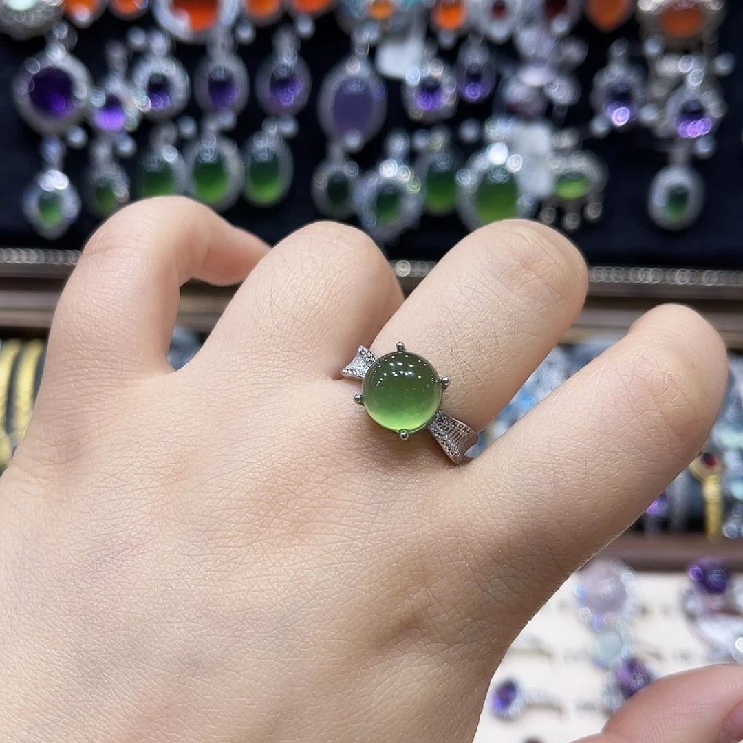 反****蛇纹石玉银S925镶嵌戒指