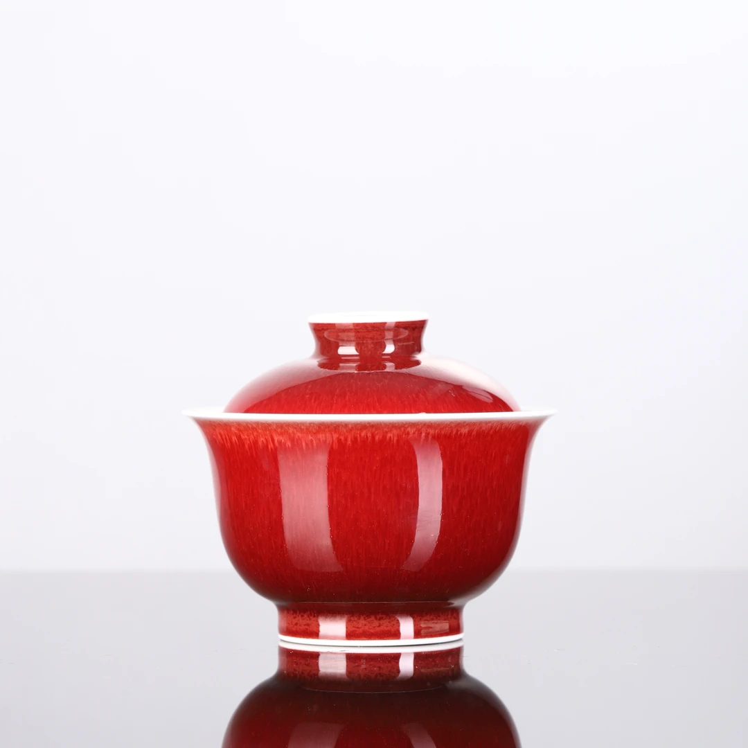 【非遗茶空间】郎红 大盖碗 工美底款 瓷杯茶道茶具