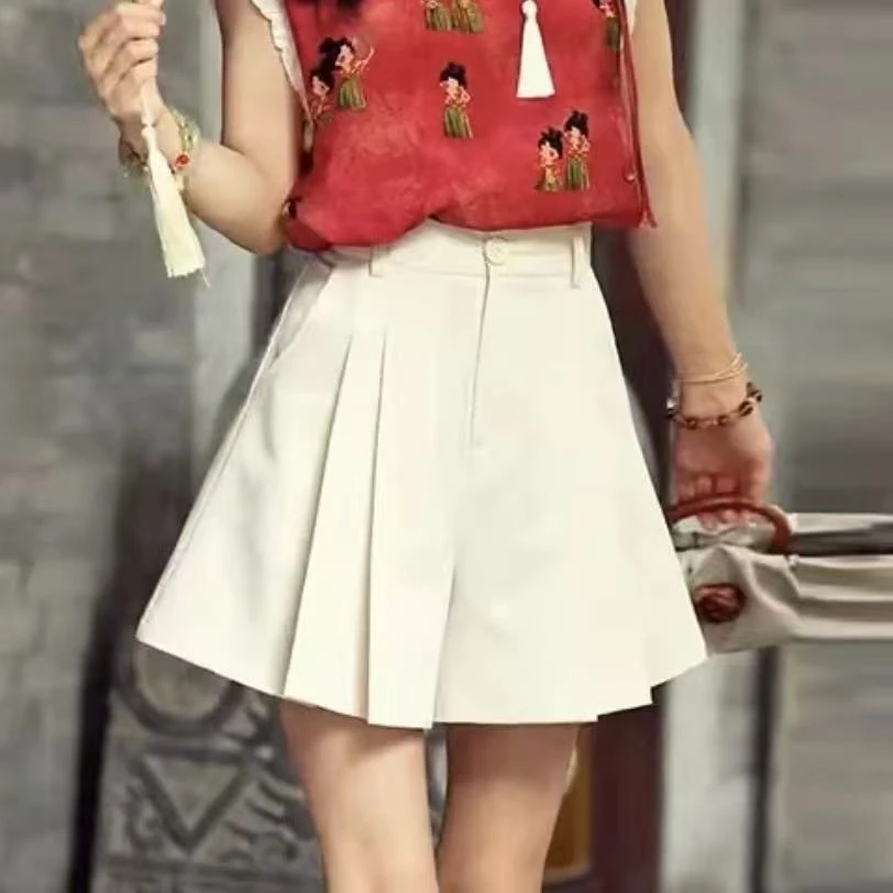 百搭气质百褶半身裙裤女夏季2025新款高腰显瘦休闲a字短裤