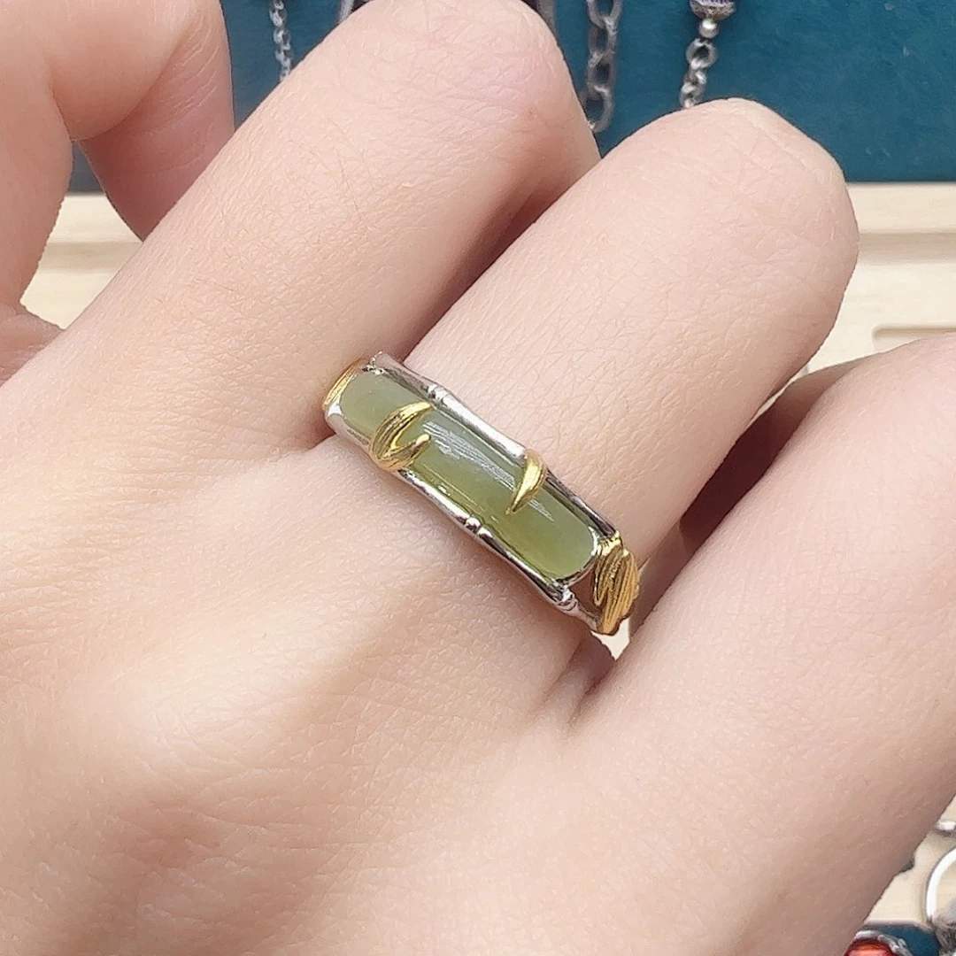 和田玉戒指银S925镶嵌