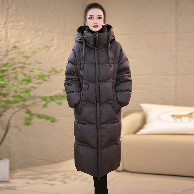 2025冬季新款中老年妈妈长款羽绒服时尚休闲连帽保暖外套加厚棉服