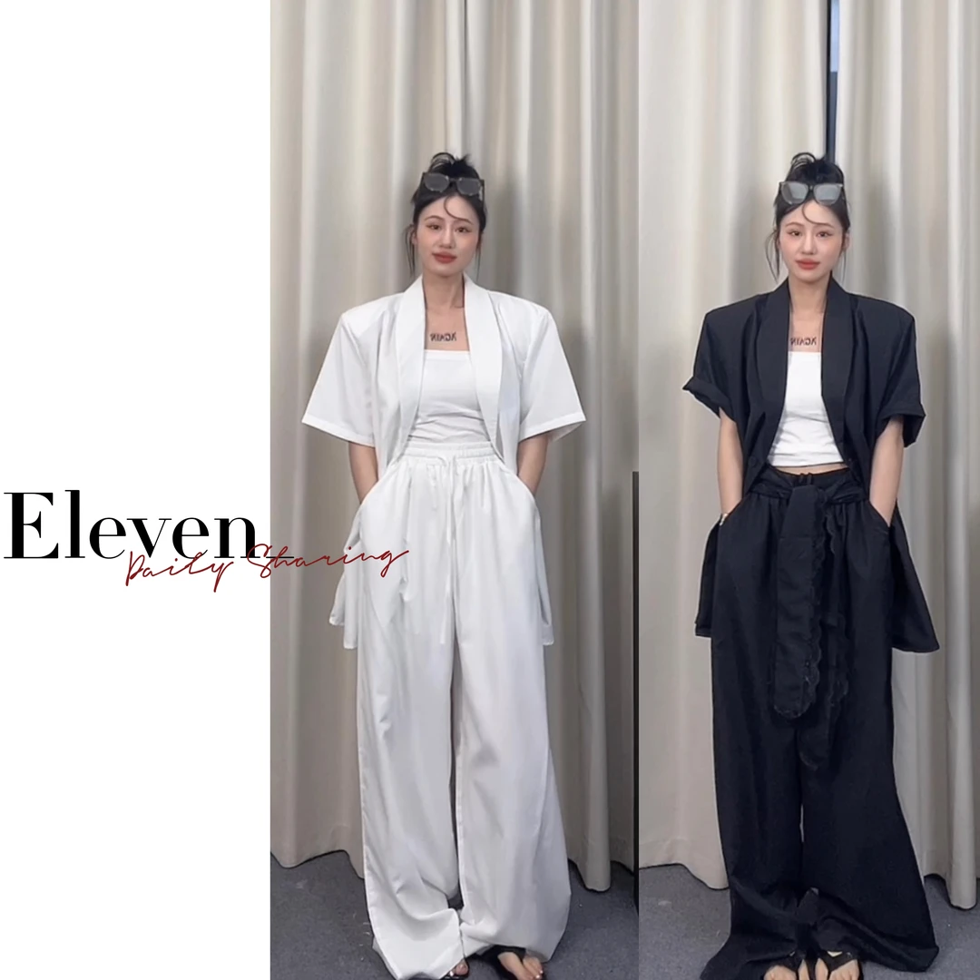 Eleven_  短袖宽松西装外套➕阔腿裤套装