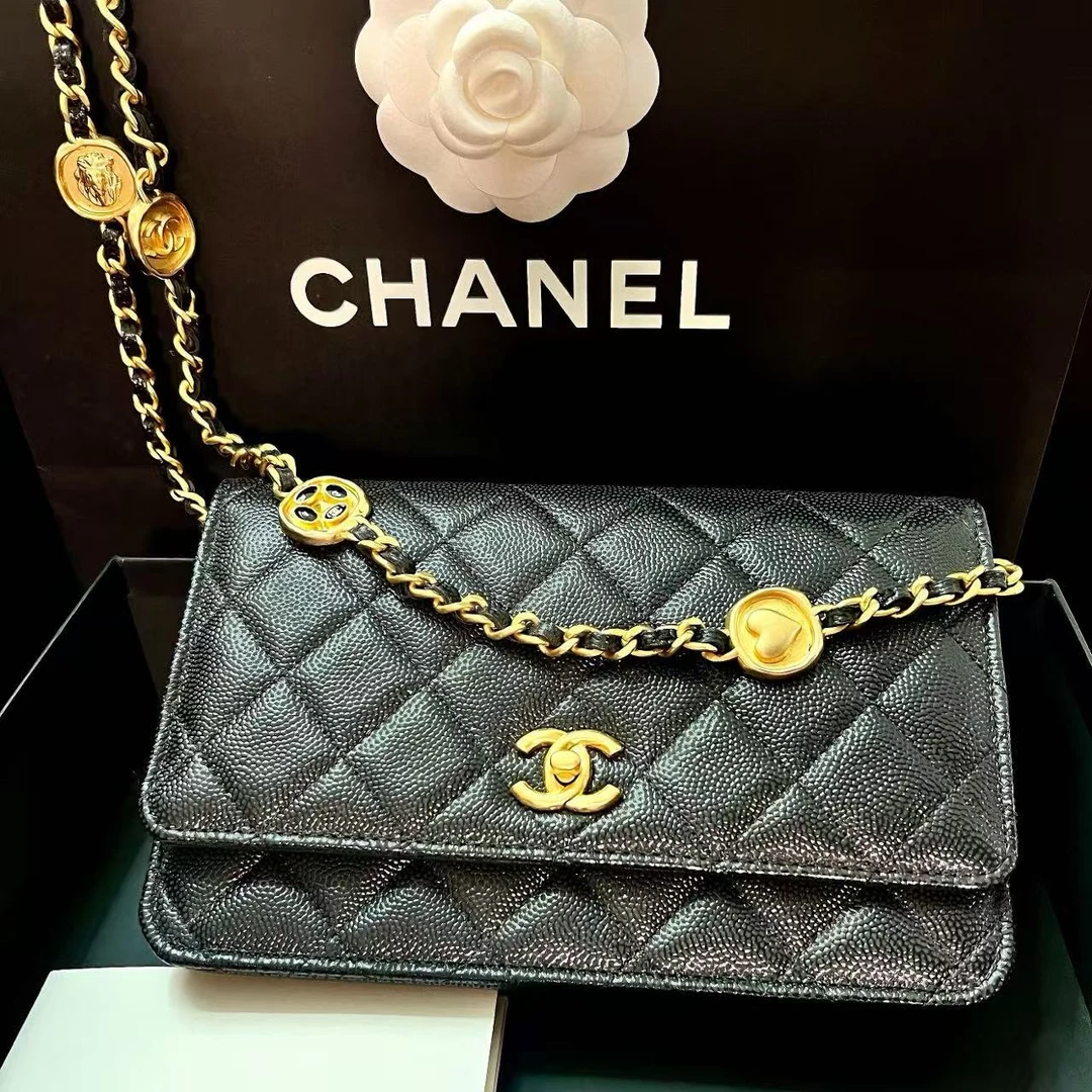 99新 Chanel/香奈儿 9051|香奈儿woc斜挎包黑金荔枝牛芯片新款24a