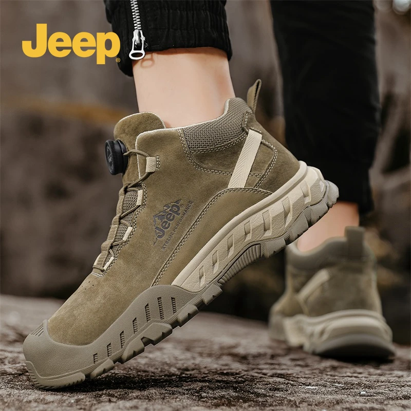 JEEP吉普真皮登山鞋2025春季新款户外厚底耐磨高帮工装运动徒步鞋
