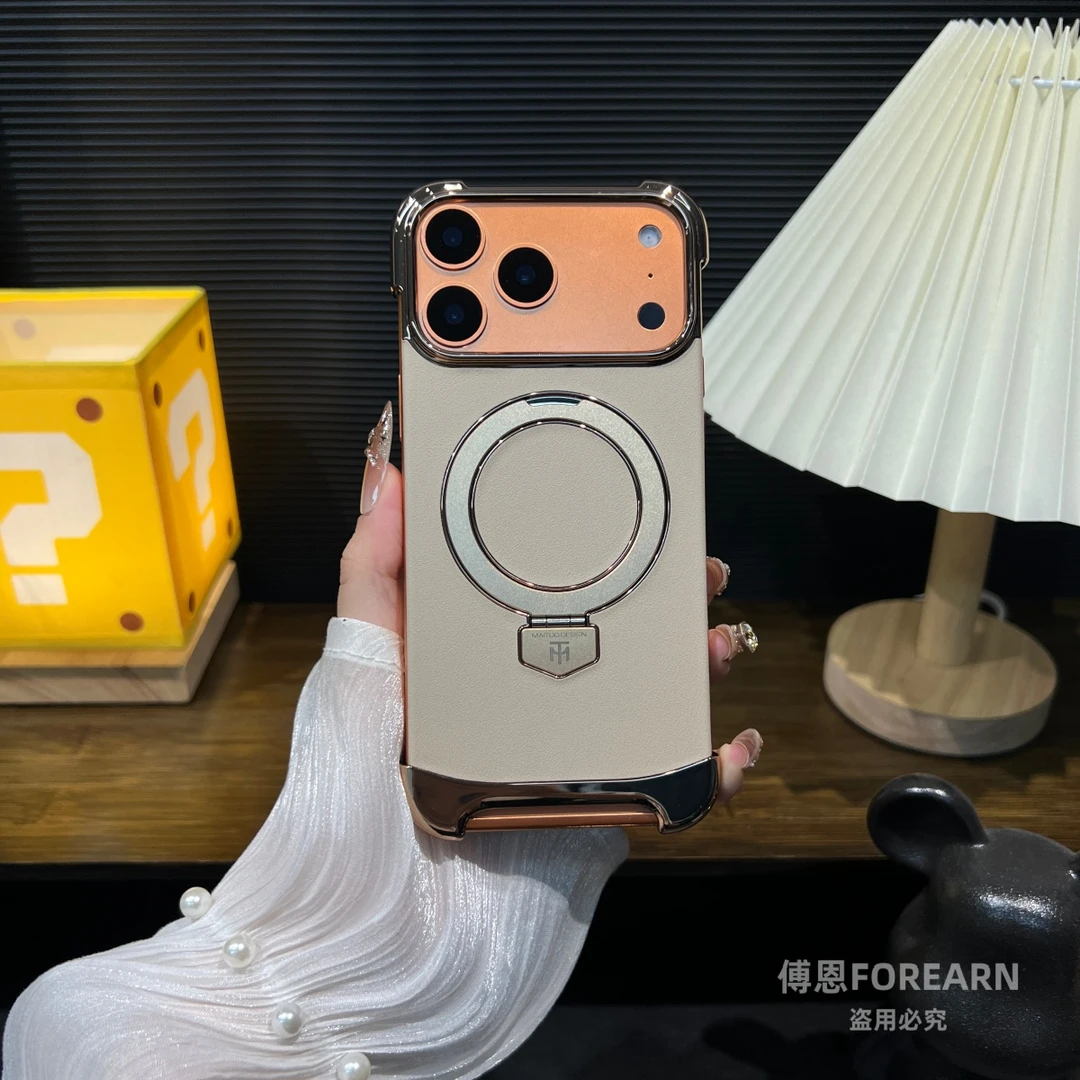 适用于iPhone17promax手机壳支架磁吸苹果17pro真皮17防摔无边框