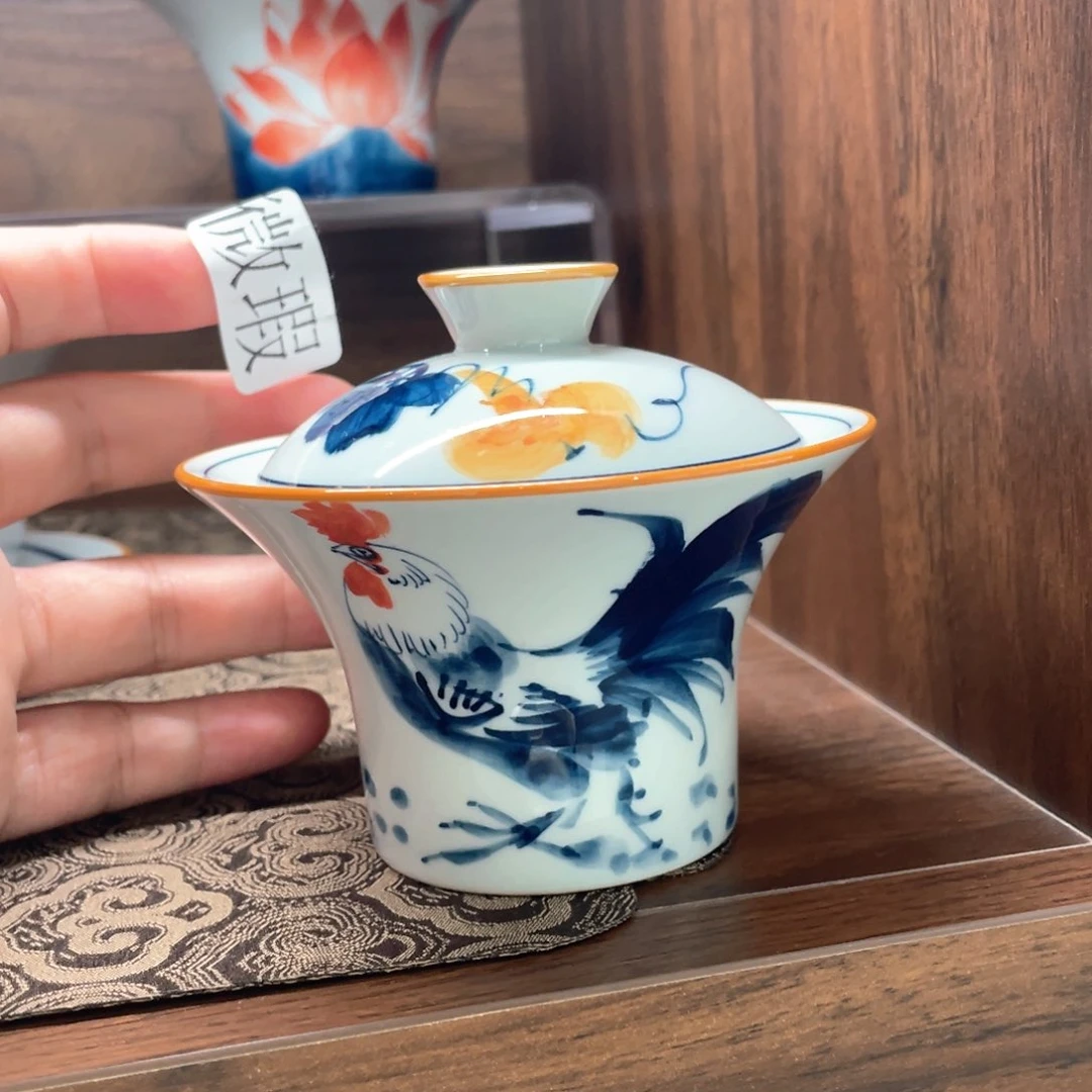 釉下手绘茶具微瑕