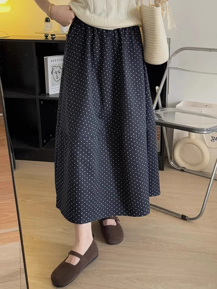 波点裙大码胖mm中长款遮胯显瘦春夏新款梨形身材a字西装半身裙子