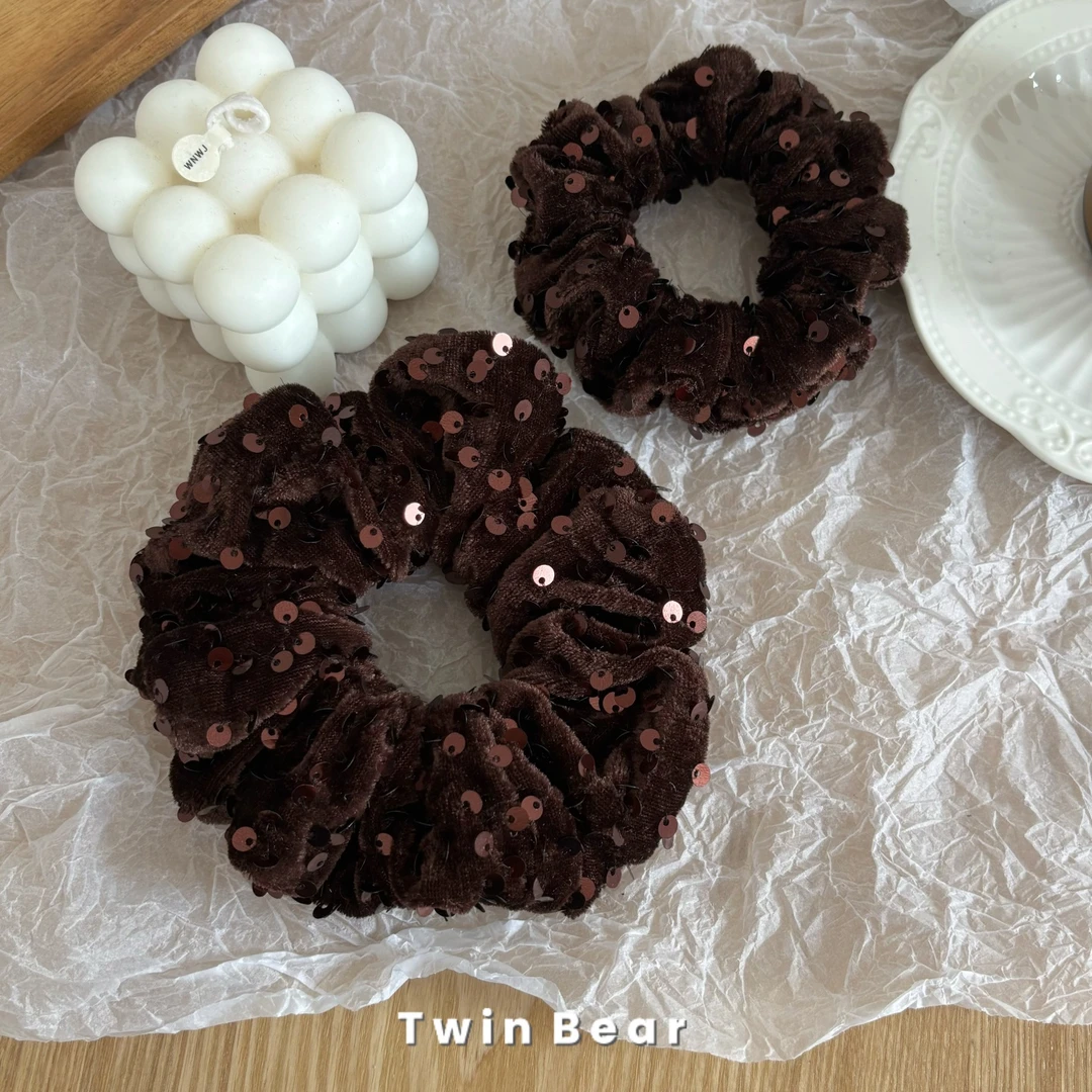 Q272 亮片丝绒发圈 秋冬新款绑头发马尾高弹力皮筋头绳大肠圈